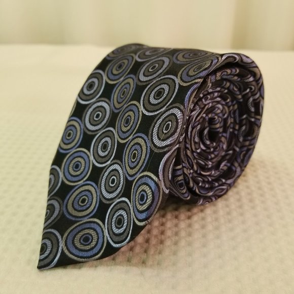Joseph Abboud Men's Tie100% Silk Woven Pattern Black with Blue/Gray Circles - Picture 3 of 7